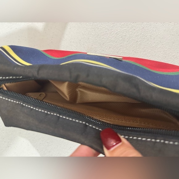 Vintage 90s Kate Spade New York Striped Canvas & Leather Shoulder Bag - Picture 5 of 6